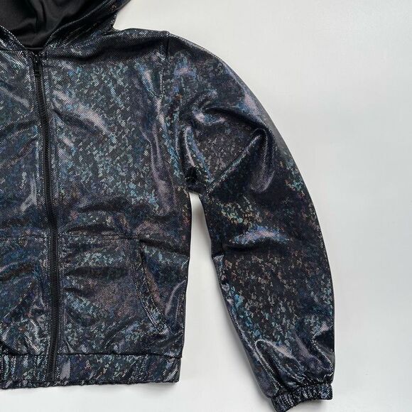 J. Valentine Black Holographic Zip Up Hooded Jacket XS/S/M - Picture 7 of 11